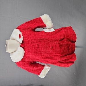 NWT- Infant Girl Winter Coat - Holiday Inspired Look - Red/White - Size 12M